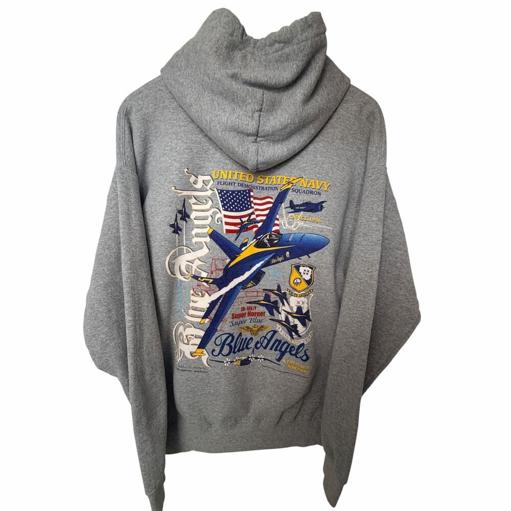 Blue Angels US Navy Graphic Hoodie Mens Large Gray